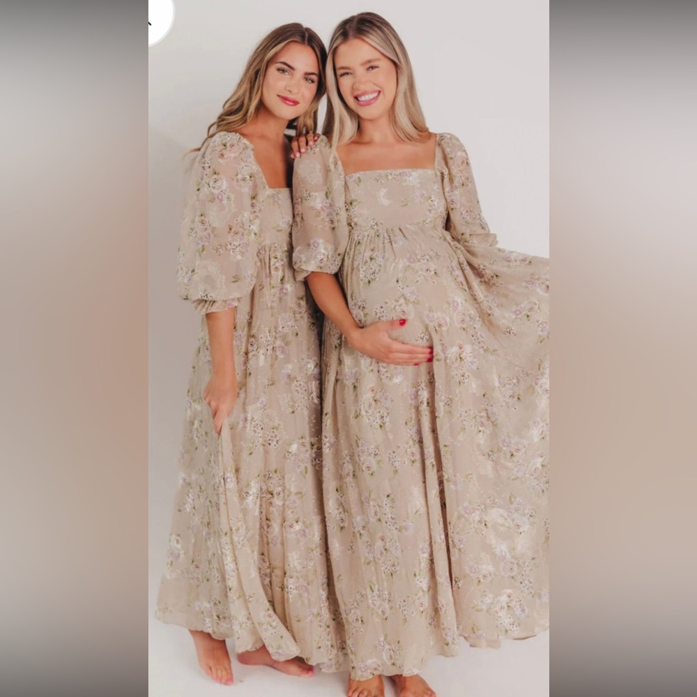 STORIA Mona Beige Floral Maxi Dress Size M